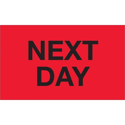 3 x 5" - "Next Day" (Fluorescent Red) Labels