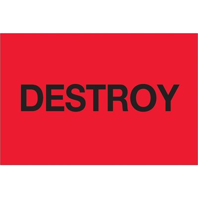 2 x 3" - "Destroy" (Fluorescent Red) Labels