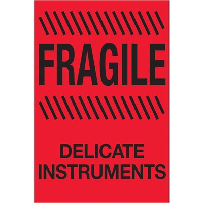 4 x 6" - "Fragile - Delicate Instruments" (Fluorescent Red) Labels