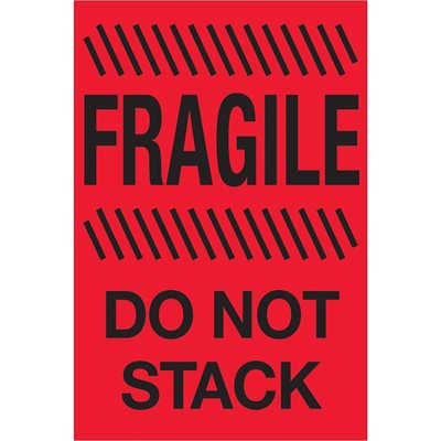 4 x 6" - "Fragile - Do Not Stack" (Fluorescent Red) Labels