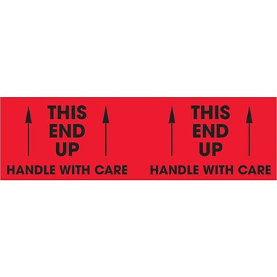 3 x 10" - "This End Up - Handle With Care" (Fluorescent Red) Labels