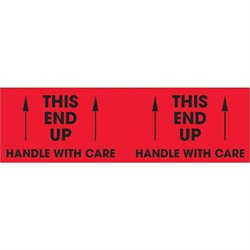 3 x 10" - "This End Up - Handle With Care" (Fluorescent Red) Labels