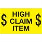 3 x 5" - "$ High Claim Item $" (Fluorescent Yellow) Labels