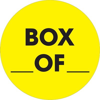 2" Circle - "Box ___ Of ___" Fluorescent Yellow Labels