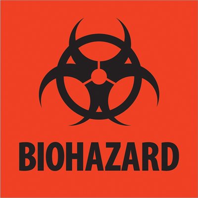2 x 2" - "Biohazard" Fluorescent Red Labels