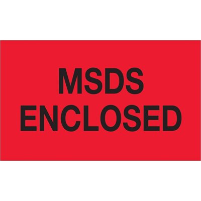 3 x 5" - "MSDS Enclosed" (Fluorescent Red) Labels