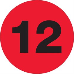 3" Circle - "12" (Fluorescent Red) Number Labels