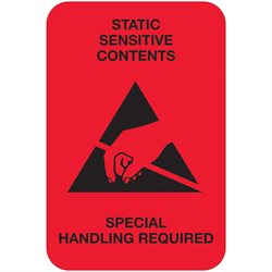 2 x 3" - "Static Sensitive Contents" (Fluorescent Red) Labels