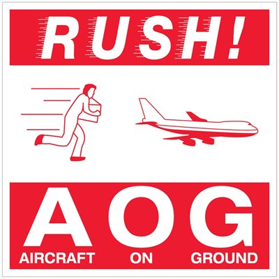 4 x 4" - "Rush AOG - Aircraft On Ground" Labels
