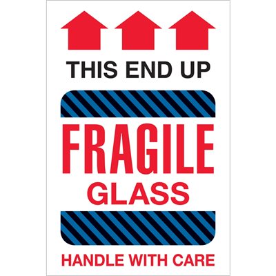 4 x 6" - "Fragile Glass - This End Up" Labels