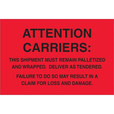 4 x 6" - "Must Remain Palletized" (Fluorescent Red) Labels
