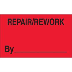 3 x 5" - "Repair/Rework By" (Fluorescent Red) Labels