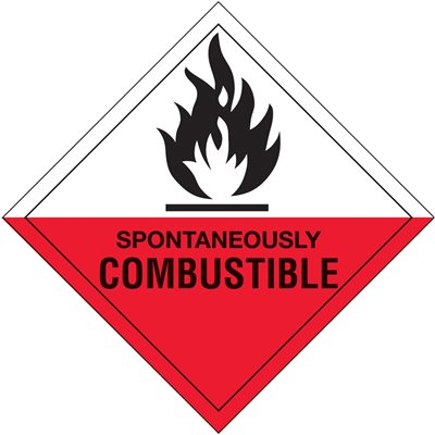 4 x 4" - "Spontaneously Combustible" Labels