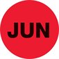 1" Circle - "JUN" (Fluorescent Red) Months of the Year Labels