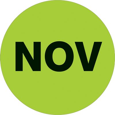 2" Circle - "NOV" (Fluorescent Green) Months of the Year Labels