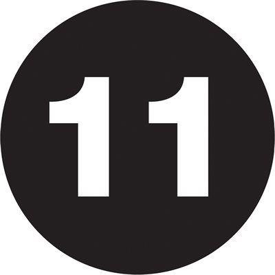2" Circle - "11" (Black) Number Labels