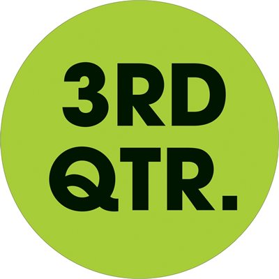 2" Circle - "3RD QTR." (Fluorescent Green) Quarter Labels