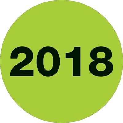 2" Circle - "2018" (Fluorescent Green) Year Labels
