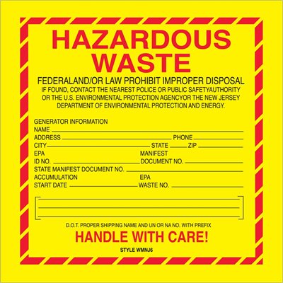 6 x 6" - "Hazardous Waste - New Jersey" Labels