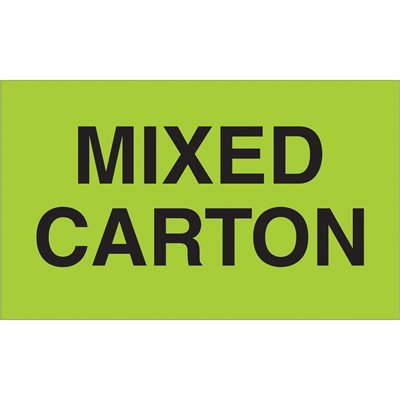 3 x 5" - "Mixed Carton" (Fluorescent Green) Labels