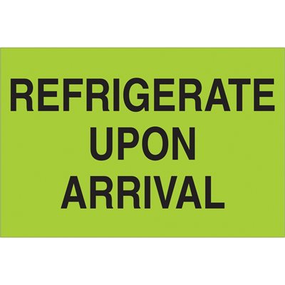 2 x 3" - "Refrigerate Upon Arrival" (Fluorescent Green) Labels