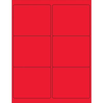4 x 3 1/3" Fluorescent Red Rectangle Laser Labels