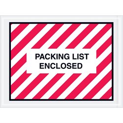 4 1/2 x 6" Red (Striped) "Packing List Enclosed" Envelopes