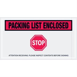 5 1/2 x 10" Red "Packing List Enclosed - Stop" Envelopes