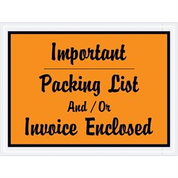 4 1/2 x 6" Orange "Important Packing List And/Or Invoice Enclosed" Envelopes