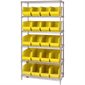 36 x 18 x 74" - 6 Shelf Wire Shelving Unit with (20) Yellow Bins